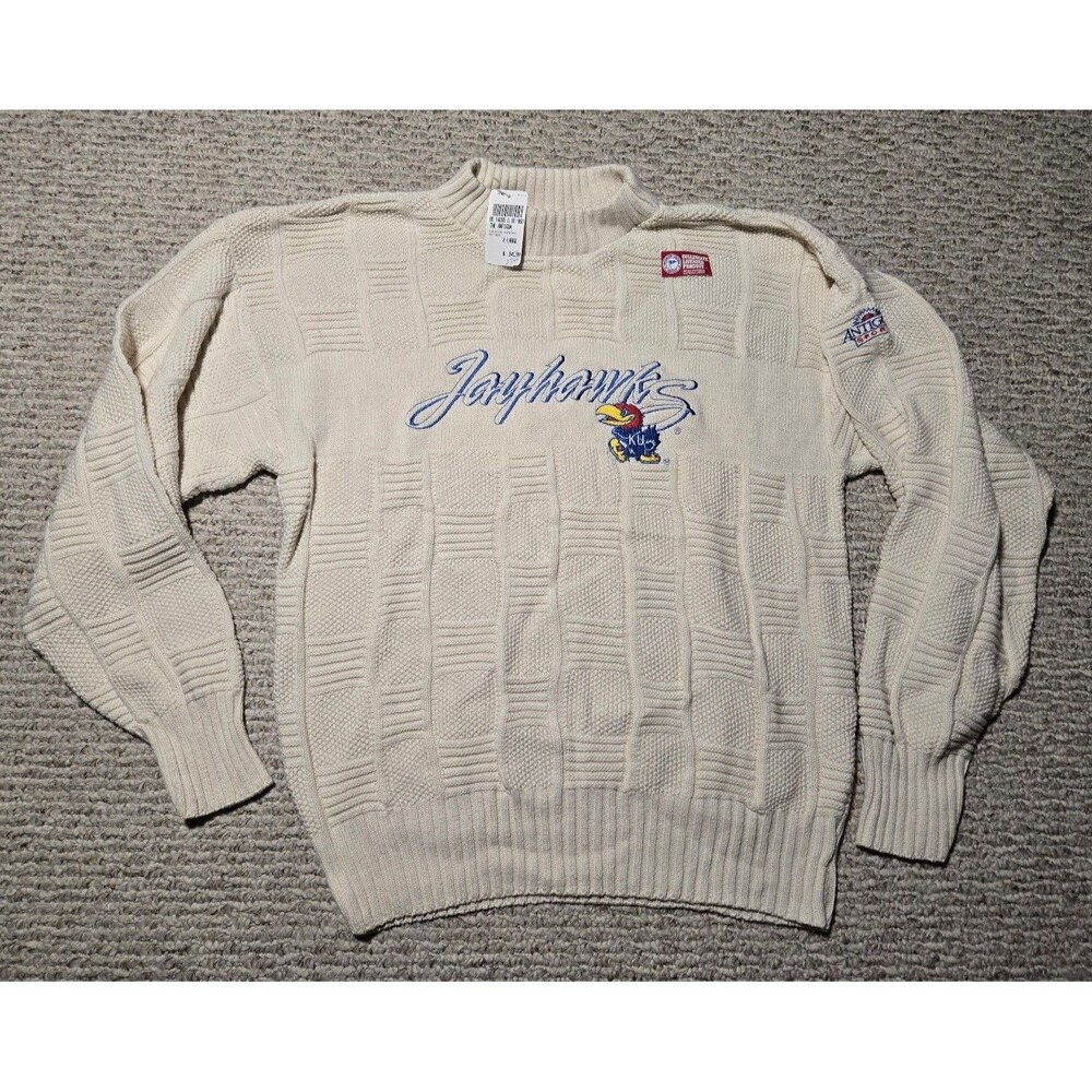 Nwt Antigua NCAA Kansas Jayhawks Vintage Grandpa Knit Sweater Cream Men's XL
